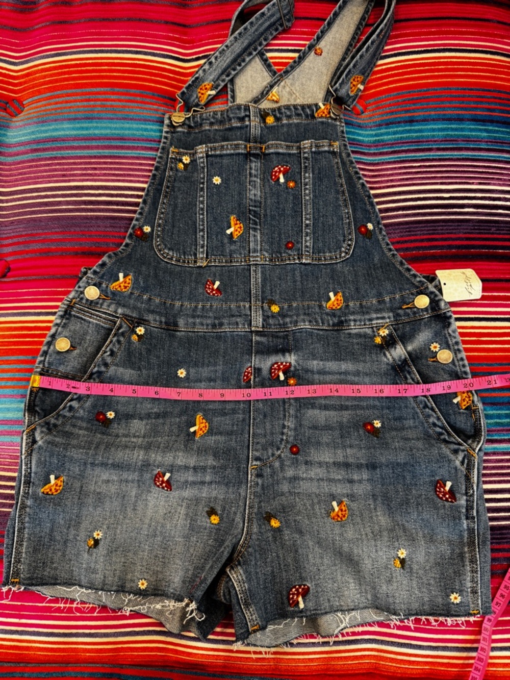 NWT Driftwood Free People Mushroom Flowers Embroidered Overalls Shortalls Medium - Picture 11 of 16